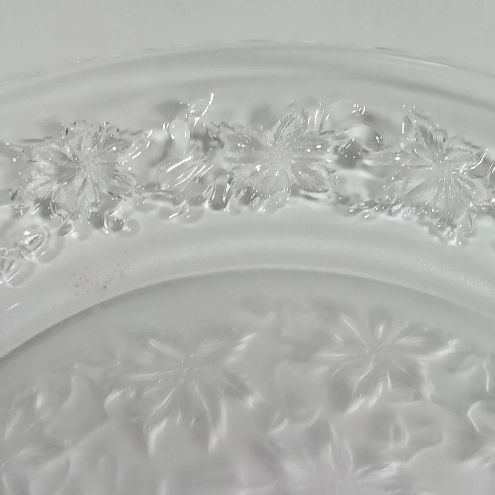 Vintage Clear‎ Pressed Glass Floral Embossed 13 Inch Round Serving Platter Tray
